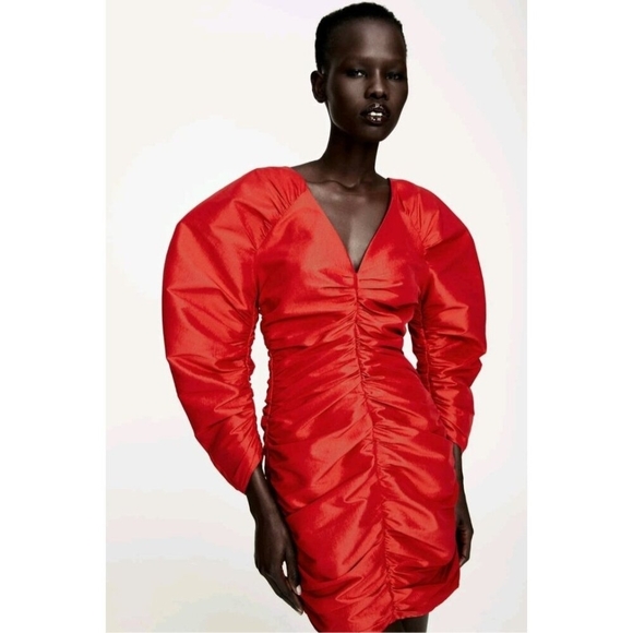 Rare Zara Red Draped Mini Dress. Size S - Picture 3 of 15